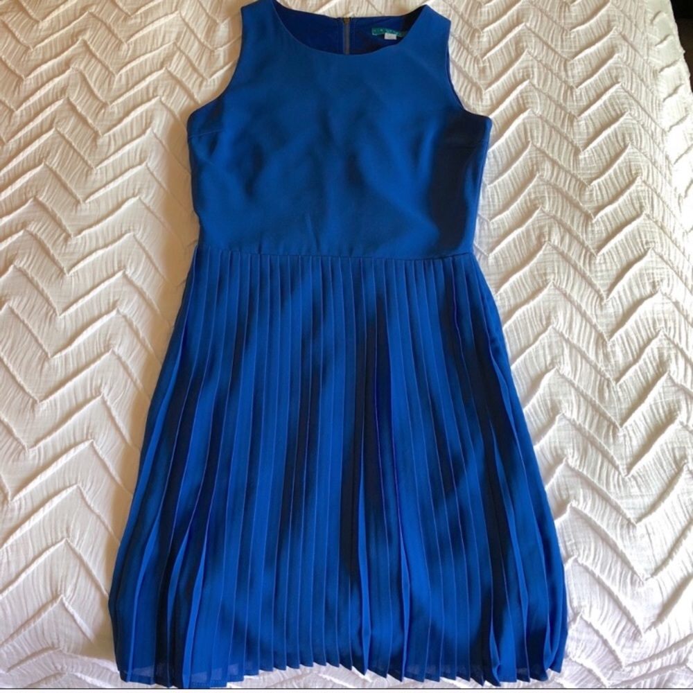 Cobalt Blue Sleeveless Pleated Dress with Zipper